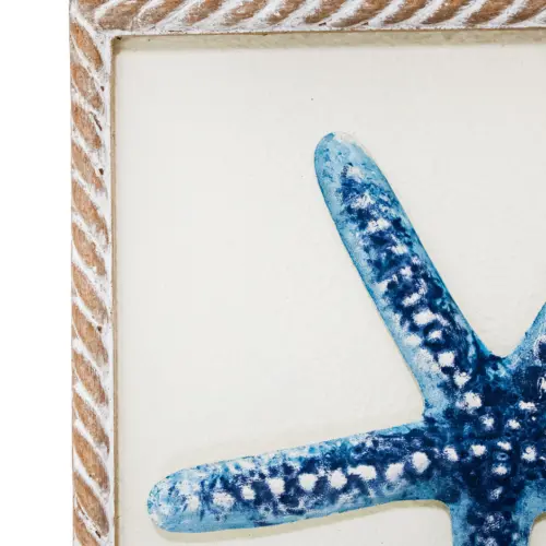 Cuadro de madera con metal diseño estrellas de mar azul de 31x3x31cm