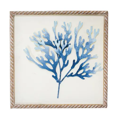 Cuadro de madera con metal diseño arrecife azul de 31x3x31cm