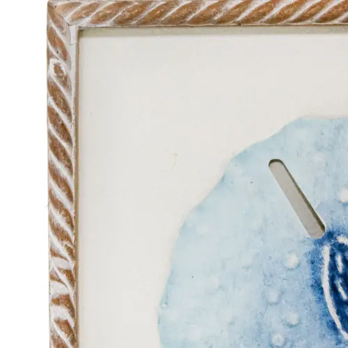 Cuadro de madera con metal diseño flor marina azul de 31x3x31cm