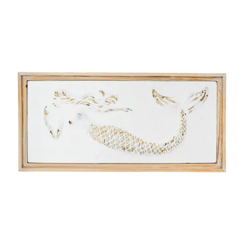 Cuadro de metal con madera diseño sirena de 65×3.5x31cm