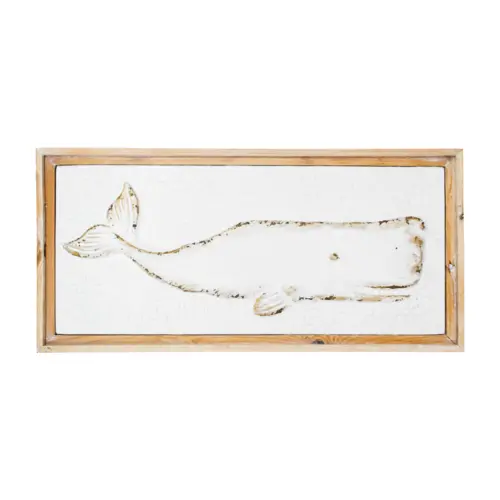 Cuadro de metal con madera diseño ballena de 65×3.5x31cm