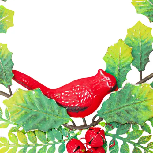 Corona de metal con cardenal verde de 29×4.5x31cm