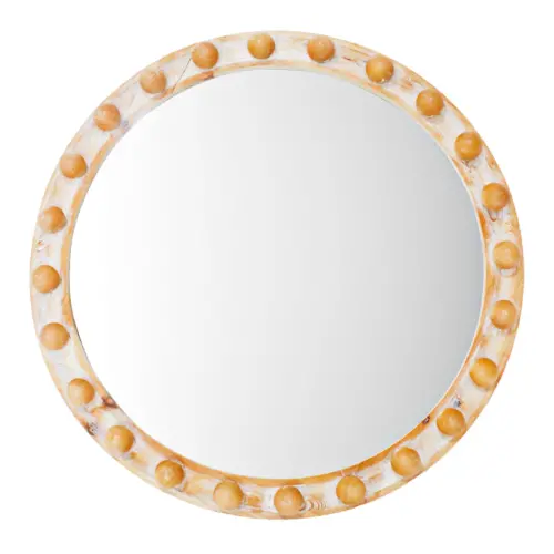 Espejo redondo con orilla de madera de 68.5×5.5×68.5cm