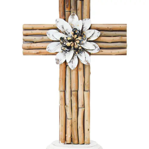 Cruz de madera con flor de 20x11x32.5cm
