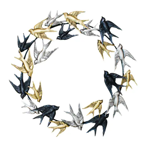 Corona metálica diseño gaviotas negras con dorado y plateado de 93.5×4.5x90cm