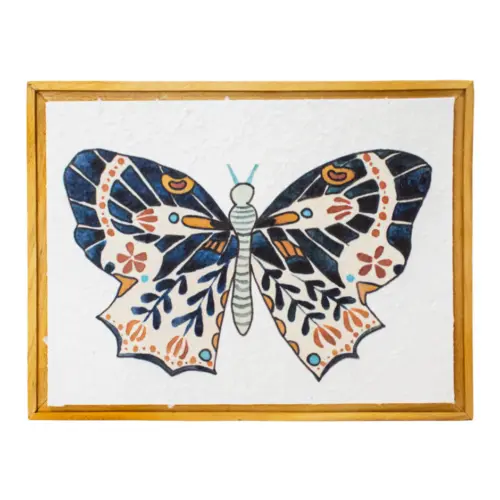 Cuadro de madera diseño mariposa azul fuerte en tonos claros de 26.2x4x20.2cm