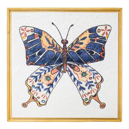 Cuadro de madera diseño mariposa azul de 26.2x4x26.2cm