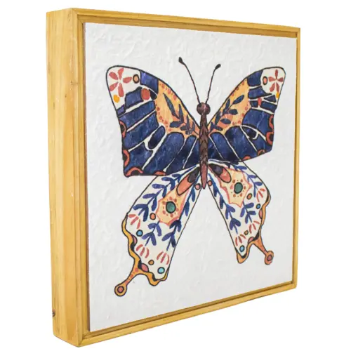 Cuadro de madera diseño mariposa azul de 26.2x4x26.2cm