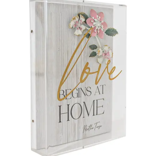 Base de madera diseño flor rosa palabra love de 15x5x20.3cm