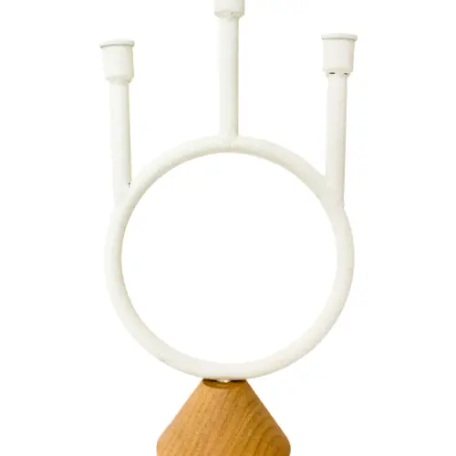 Candelabro de metal para 3 velas blanco con base de madera de 20x11x38.2cm