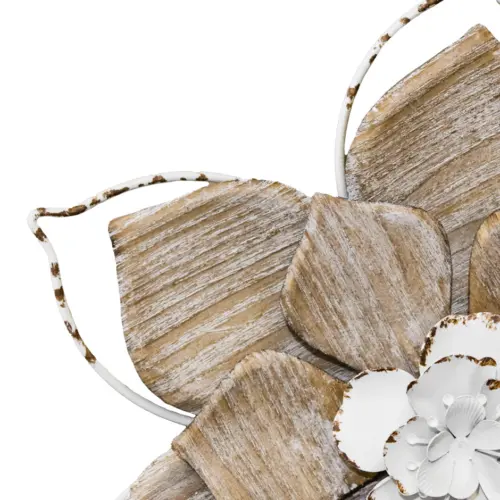 Flor de metal para pared en tonos café y blanco de 28×4.5x24cm