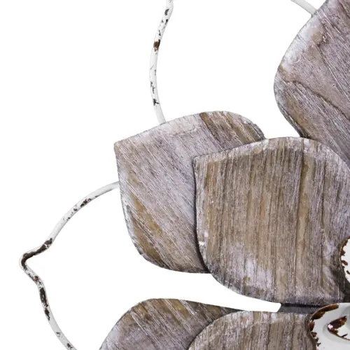 Flor de metal de pared en tonos café y blanco de 34×4.5x34cm
