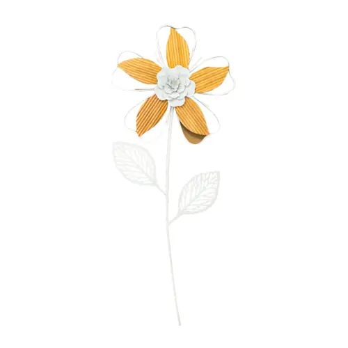 Flor de metal para pared blanca con amarillo de 30×2.8x75cm