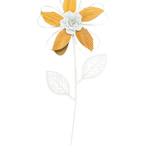 Flor de metal para pared blanca con amarillo de 33×2.8×91.3cm