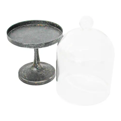 Capelo de vidrio con base de metal de 13.5×13.5×12.3x29cm