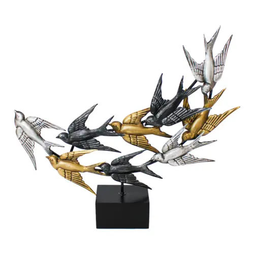 Escultura de golondrinas metálicas con base de 50×8.5x49cm