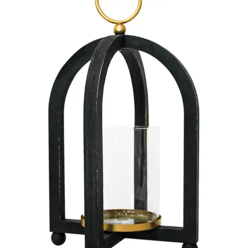 Candelabro de metal con pantalla de cristal de 18.5×18.5x42cm