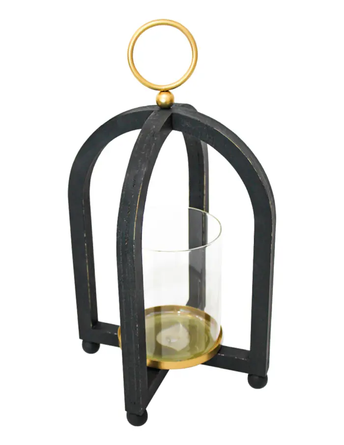 Candelabro de metal con pantalla de cristal de 18.5x18.5x42cm - Image 2