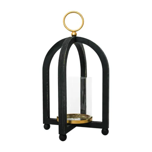 Candelabro de metal con pantalla de cristal de 15.3×15.3×35.7cm
