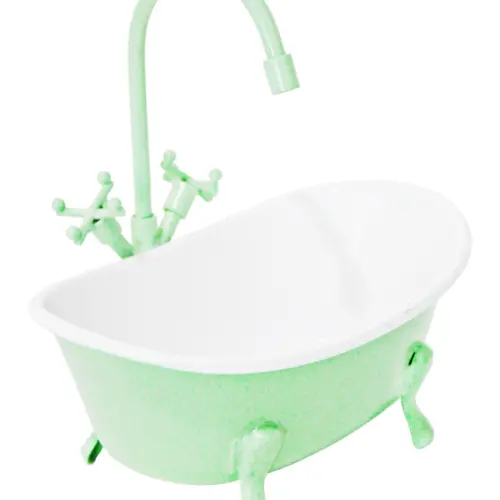 Maceta de metal diseño tina de baño verde de 18×12.5×17.5cm