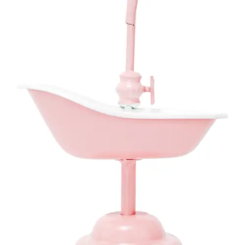 Maceta de metal diseño tina de baño en base rosa de 14×8.5x19cm