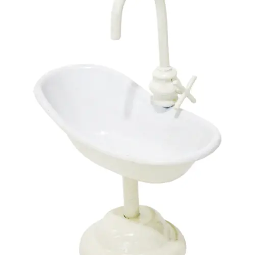 Maceta de metal diseño tina de baño en base blanca de 14×8.5x15cm