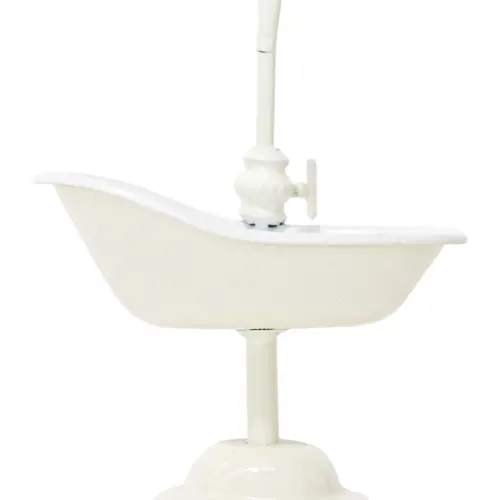 Maceta de metal diseño tina de baño en base blanca de 14×8.5x15cm