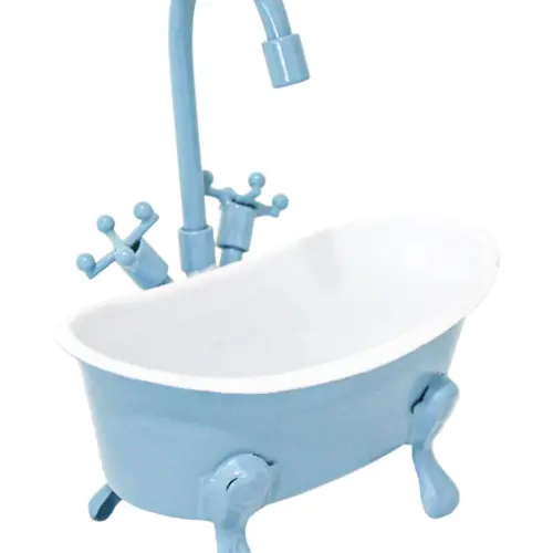 Maceta de metal diseño tina de baño azul de 14×8.5x19cm