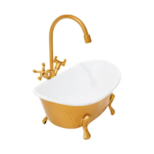 Maceta de metal diseño tina de baño dorada de 14×8.5x15cm