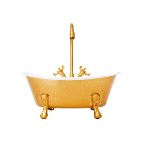 Maceta de metal diseño tina de baño dorada de 14×8.5x15cm