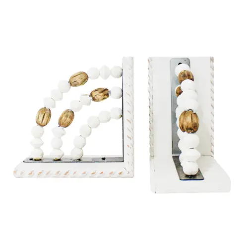 Juego de sujeta libros de madera con metal blanco con café de 1×10.2x17cm