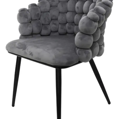 Silla de terciopelo gris oscuro con respaldo de bolas y patas de metal de 63x59x81cm