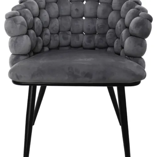 Silla de terciopelo gris oscuro con respaldo de bolas y patas de metal de 63x59x81cm