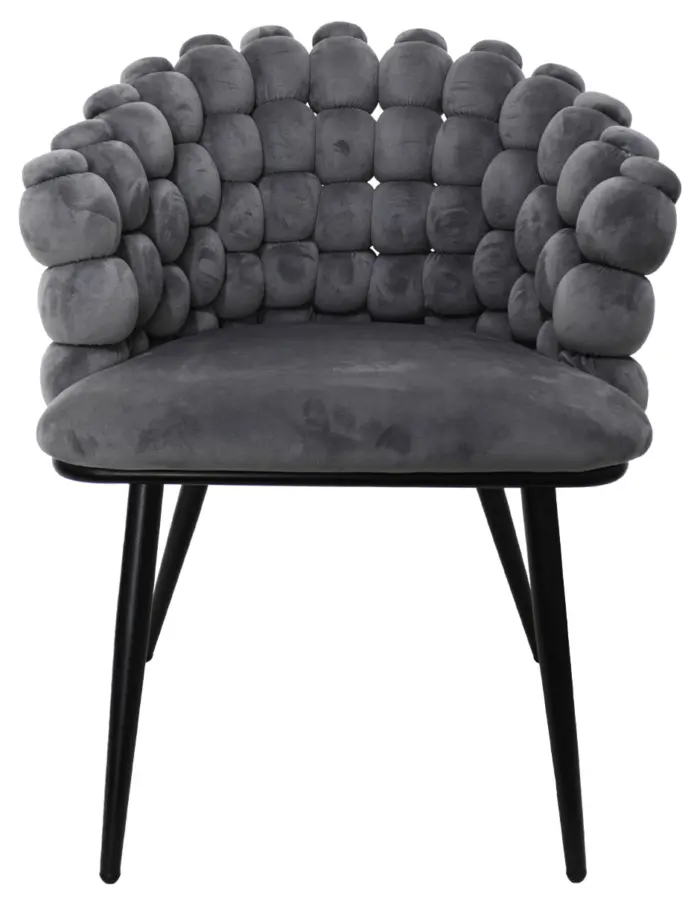 Silla de terciopelo gris oscuro con respaldo de bolas y patas de metal de 63x59x81cm - Image 2