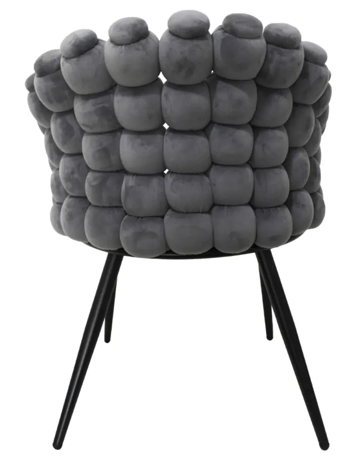 Silla de terciopelo gris oscuro con respaldo de bolas y patas de metal de 63x59x81cm - Image 3