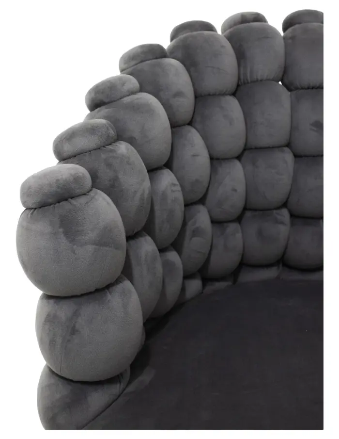 Silla de terciopelo gris oscuro con respaldo de bolas y patas de metal de 63x59x81cm - Image 4