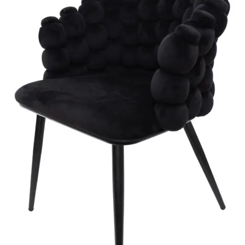 Silla de terciopelo negra con respaldo de bolas y patas de metal de 63x59x81cm