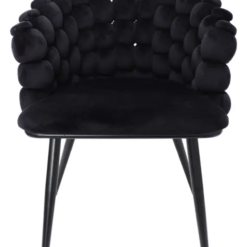 Silla de terciopelo negra con respaldo de bolas y patas de metal de 63x59x81cm