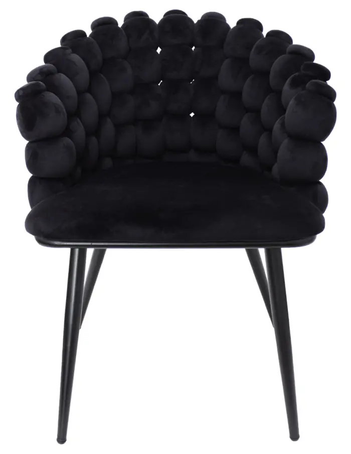 Silla de terciopelo negra con respaldo de bolas y patas de metal de 63x59x81cm - Image 2