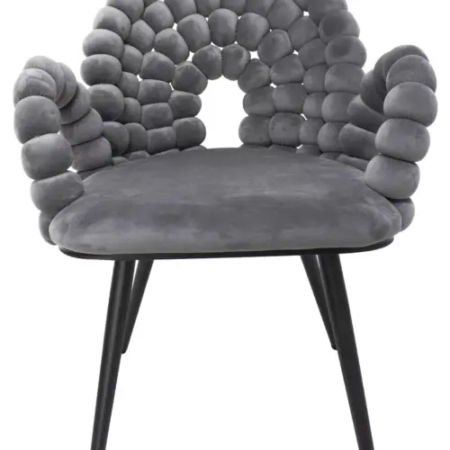 Silla de terciopelo gris oscuro diseño bolas con patas de metal de 61x58x87cm