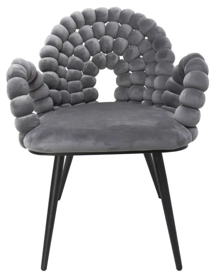 Silla de terciopelo gris oscuro diseño bolas con patas de metal de 61x58x87cm - Image 2