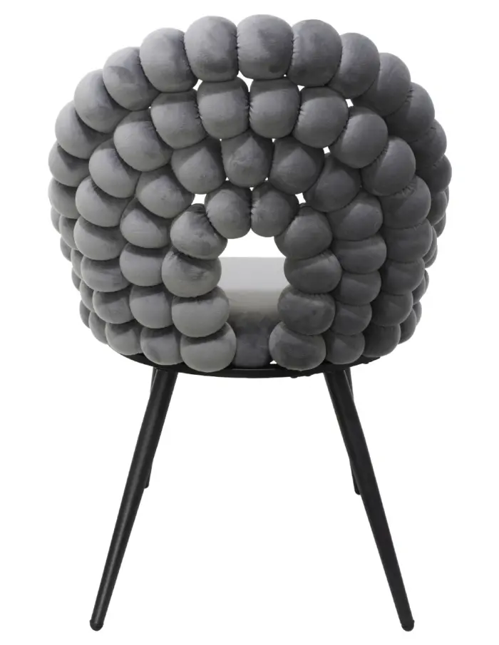Silla de terciopelo gris oscuro diseño bolas con patas de metal de 61x58x87cm - Image 3