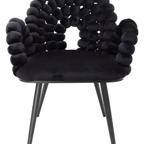 Silla de terciopelo negro diseño bolas con patas de metal de 61x58x87cm