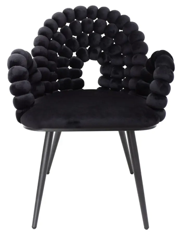Silla de terciopelo negro diseño bolas con patas de metal de 61x58x87cm - Image 2