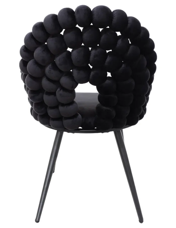 Silla de terciopelo negro diseño bolas con patas de metal de 61x58x87cm - Image 3