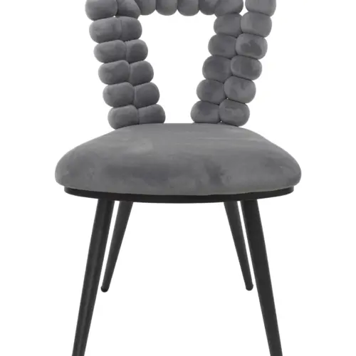 Silla de terciopelo gris con respaldo triangular diseño bolas de 46×53.5x85cm