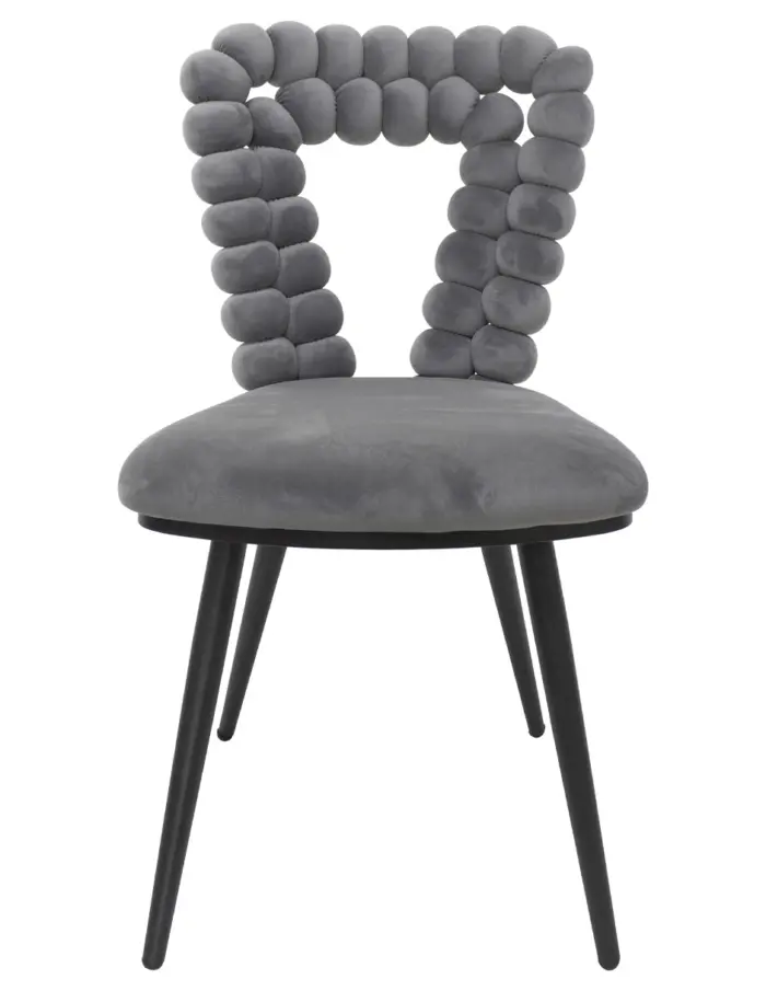 Silla de terciopelo gris con respaldo triangular diseño bolas de 46x53.5x85cm - Image 2