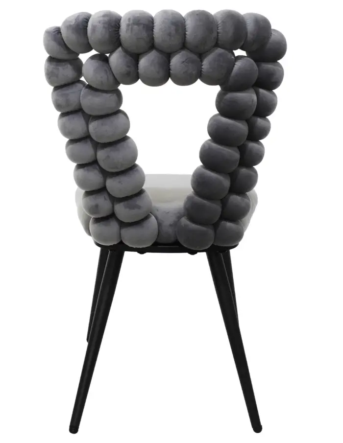 Silla de terciopelo gris con respaldo triangular diseño bolas de 46x53.5x85cm - Image 3