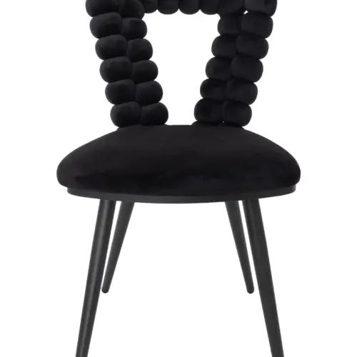 Silla de terciopelo negro con respaldo triangular diseño bolas de 46×53.5x85cm