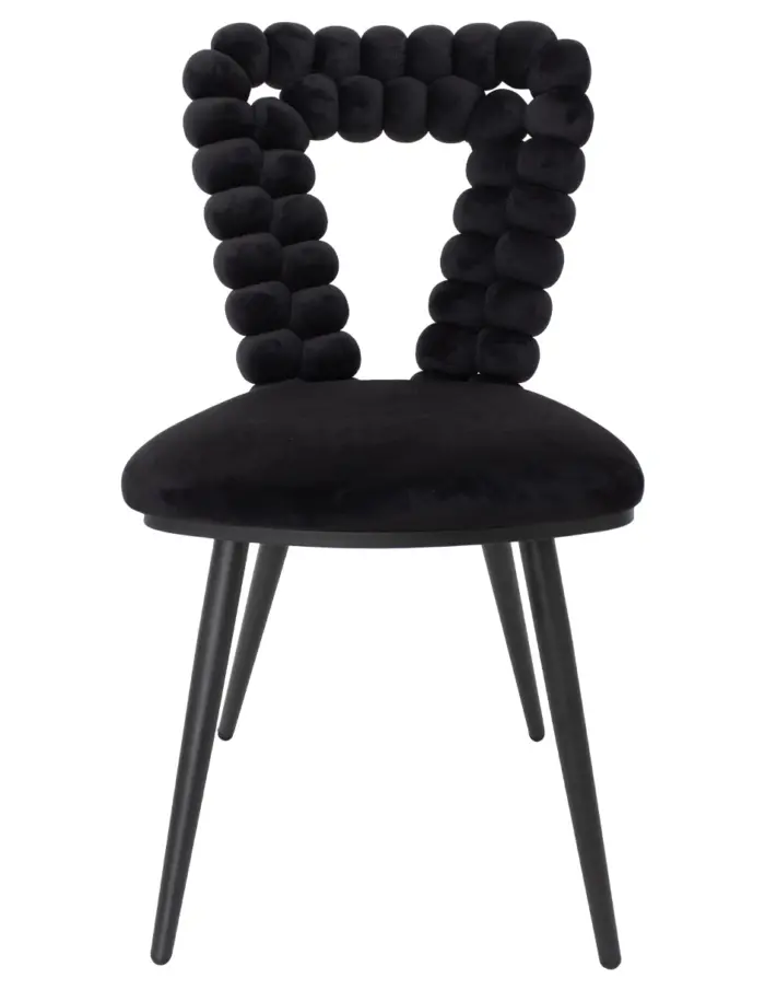Silla de terciopelo negro con respaldo triangular diseño bolas de 46x53.5x85cm - Image 2